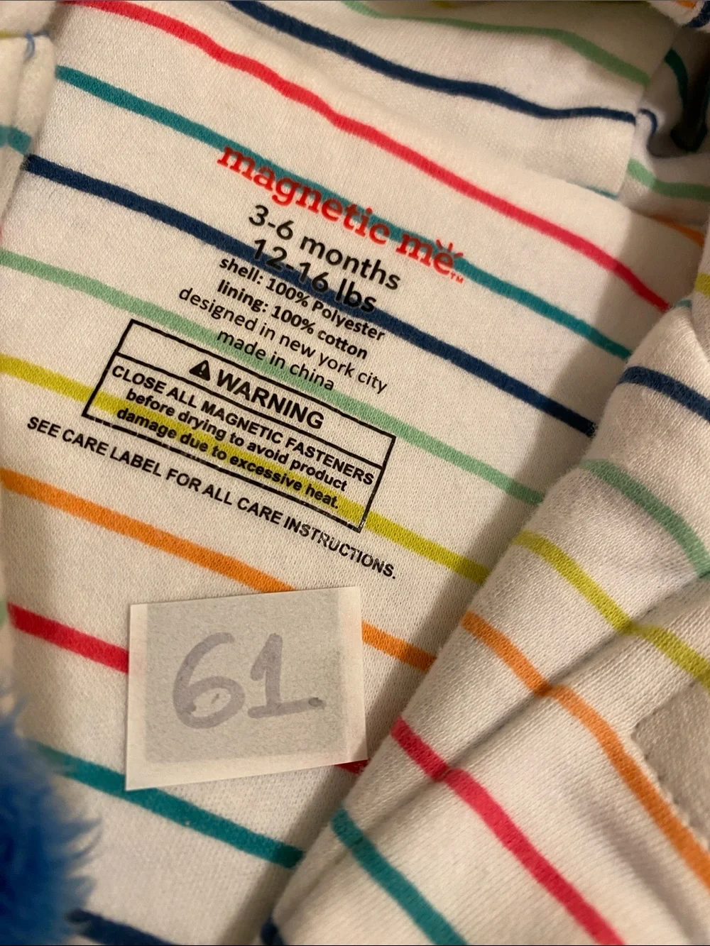 Magnetic Me Royal Blue Plush Hooded Baby One-Piece. Size 3-6 months